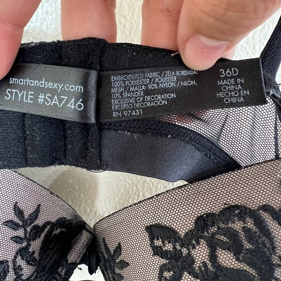 SMART & SEXY Black Lace Mesh Lined Push Up Bra Size 36D - Picture 7 of 10